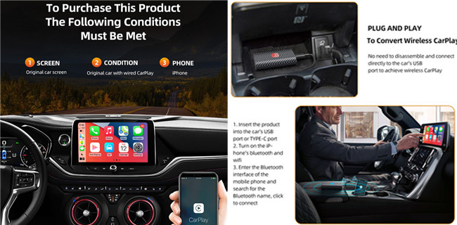 Multimedia Wireless CarPlay Adapter 2.4GHz Portable Carplay Wireless Adapter