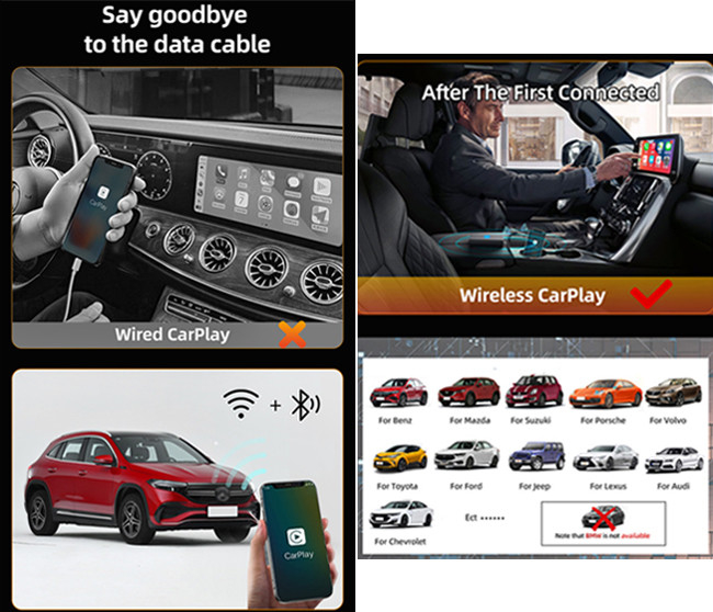 Wireless CarPlay Adapter Bluetooth Call Bluetooth Play Music Touch Screen Steel Wheel Control