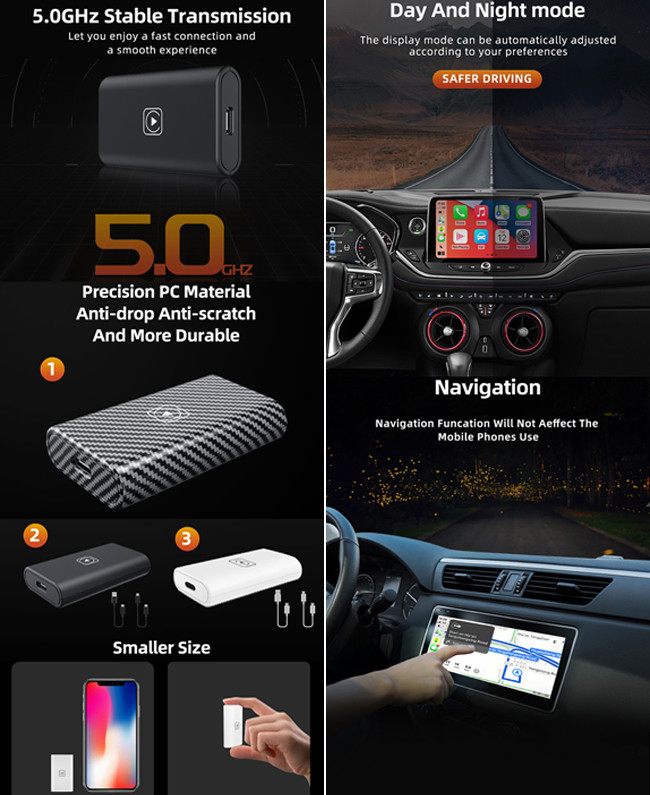 Wireless CarPlay Adapter Bluetooth Call Bluetooth Play Music Touch Screen Steel Wheel Control