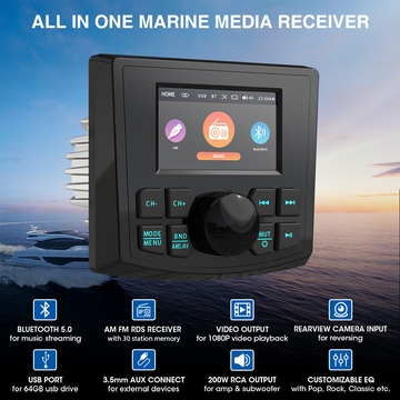 GRANDnavi Waterproof Marine Stereo AM FM USB Bluetooth Multimedia Portable Marine Radio