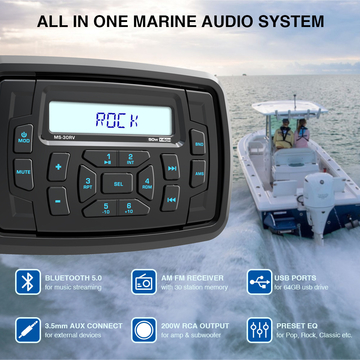 GRANDnavi Boat Bluetooth Marine Stereo Radio AM FM Tuner Bluetooth Streaming Music Digital Media