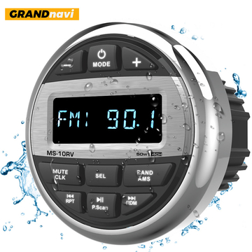 GRANDnavi Universal Marine Stereo Single Din Waterproof Level IPX5 MP3 Multimedia FM BT Marine Colorful Light