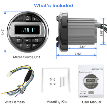 GRANDnavi Universal Marine Stereo Single Din Waterproof Level IPX5 MP3 Multimedia FM BT Marine Colorful Light