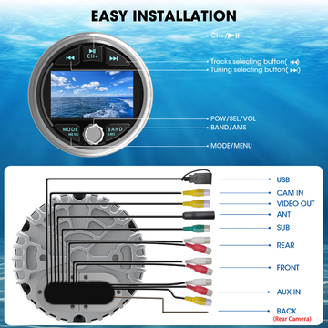 GRANDnavi Waterproof Bluetooth USB Marine Stereo AM FM Boat Stereo System Head Unit