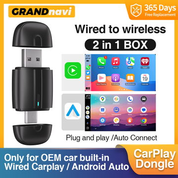 New Design Dual Interface USB A type C Mini Auto BT 5.0 Dongle 2 in 1 Wireless Carplay Adapter for apple android