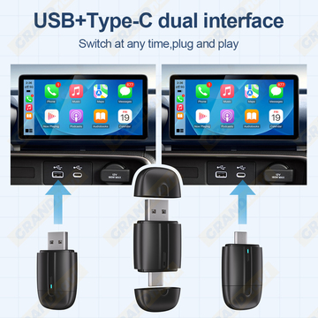 New Design Dual Interface USB A type C Mini Auto BT 5.0 Dongle 2 in 1 Wireless Carplay Adapter for apple android